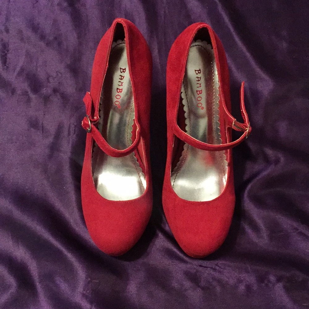 Red Pinup Style Platform Babydoll Heels